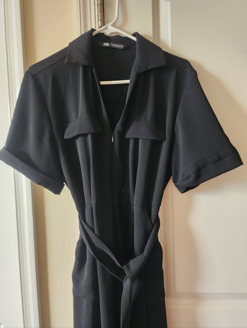 ZARA Black Short Sleeve Shirt Dress with Tie
